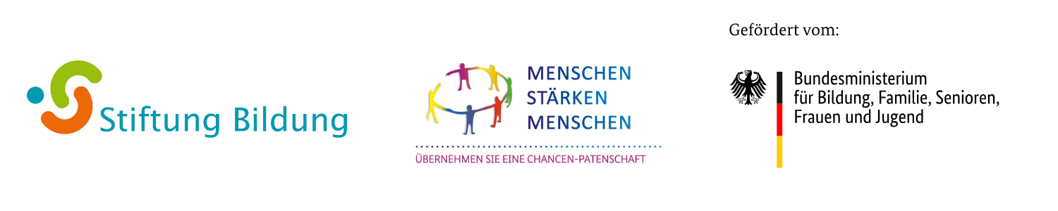 Logos: Stiftung Bildung, Menschen stärken Menschen, Bundesministerium für Bildung Familie Senioren Frauen und Jugend